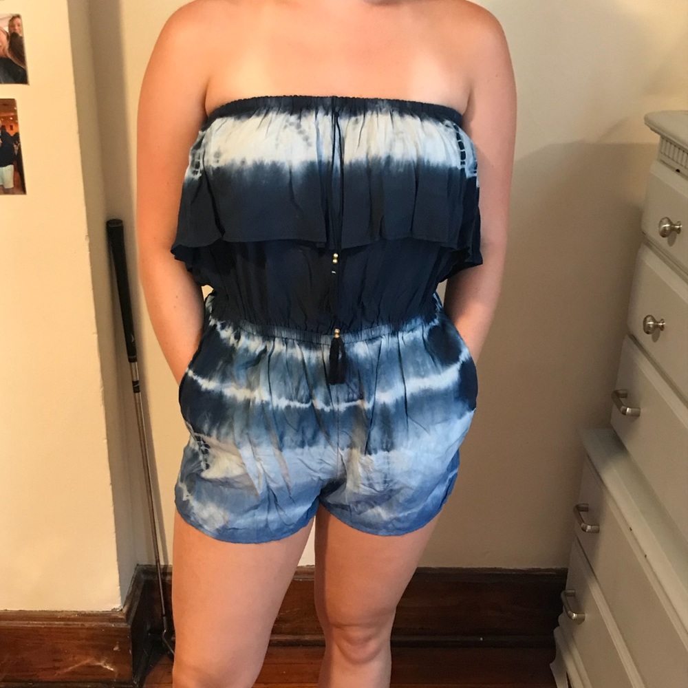 American Eagle blue tie-dye romper